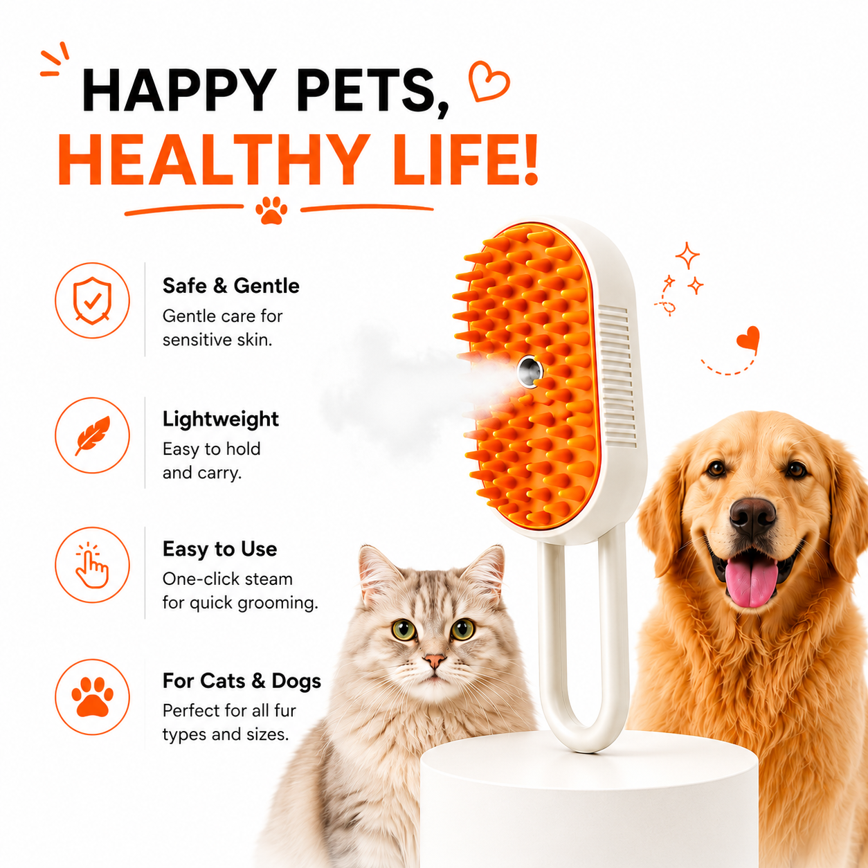 3-in-1 Steam Pet Grooming Brush